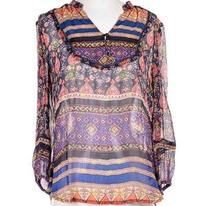 NEW Lucky Brand Long Sleeve Sheer Peasant Blouse Size M